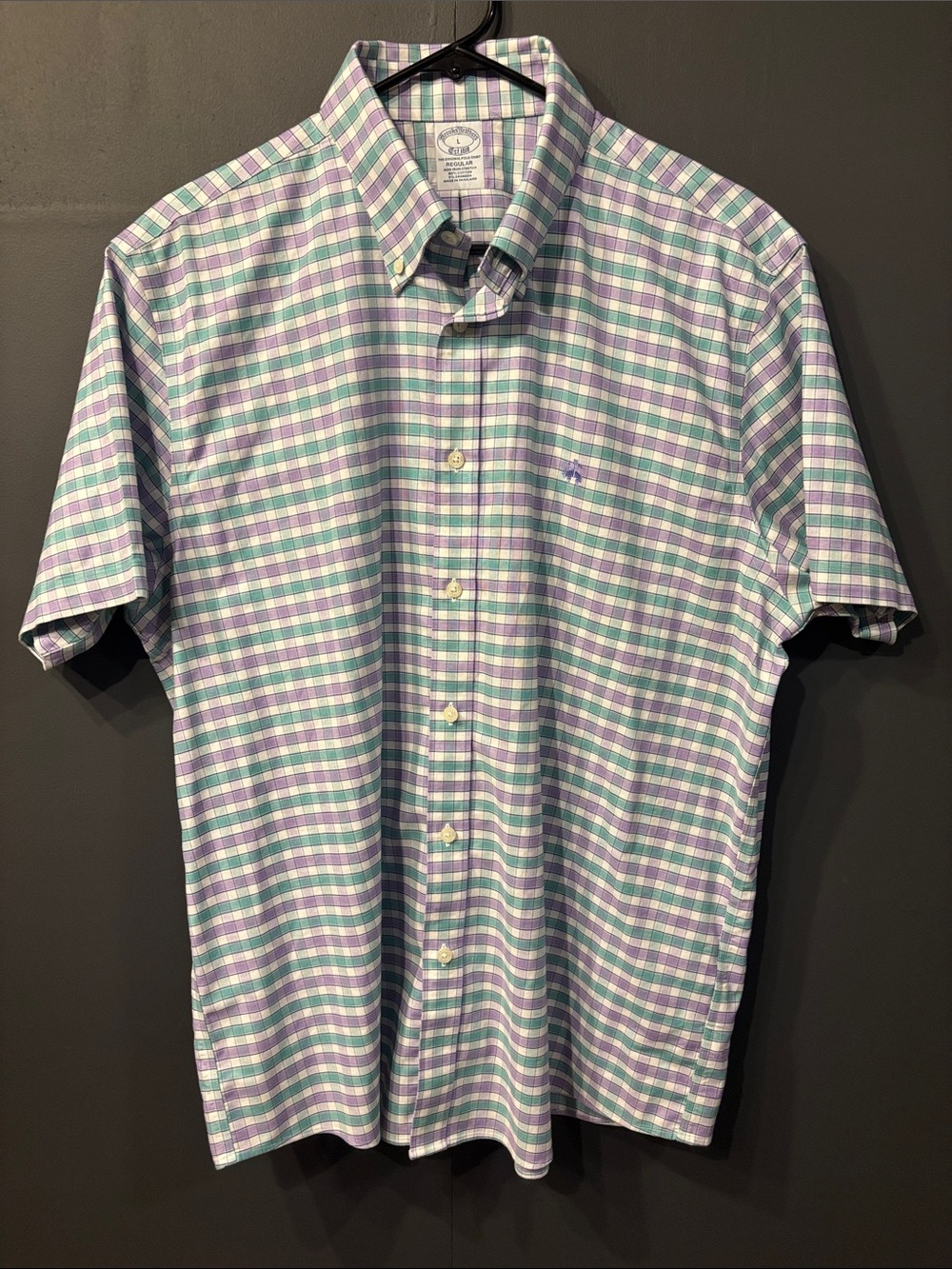 Brooks Brothers Short-Sleeve Plaid Button-Down in Light Blue & Lavender